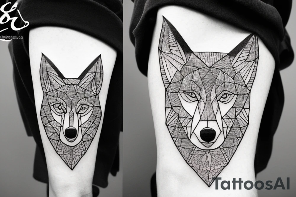 wolf with 
 geometric line tattoo idea