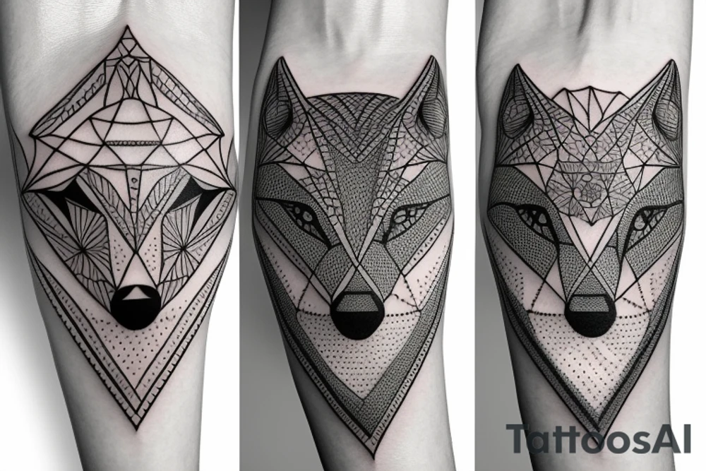 wolf with 
straight geometric line tattoo idea