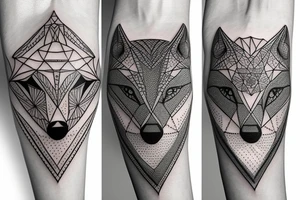 wolf with 
straight geometric line tattoo idea
