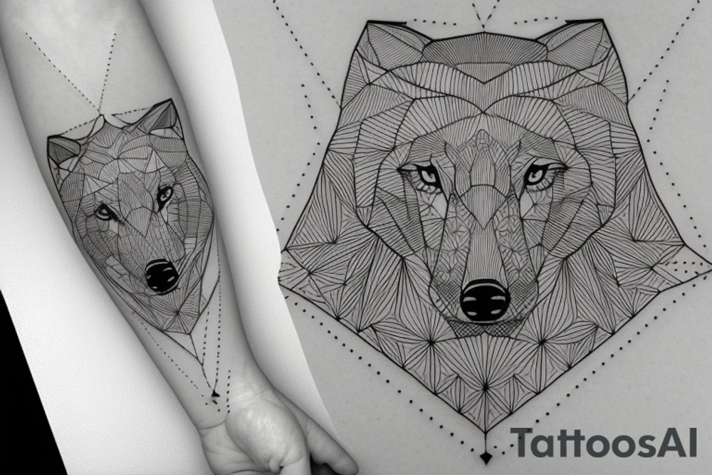 wolf with 
straight geometric line tattoo idea