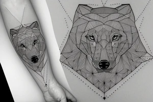 wolf with 
straight geometric line tattoo idea