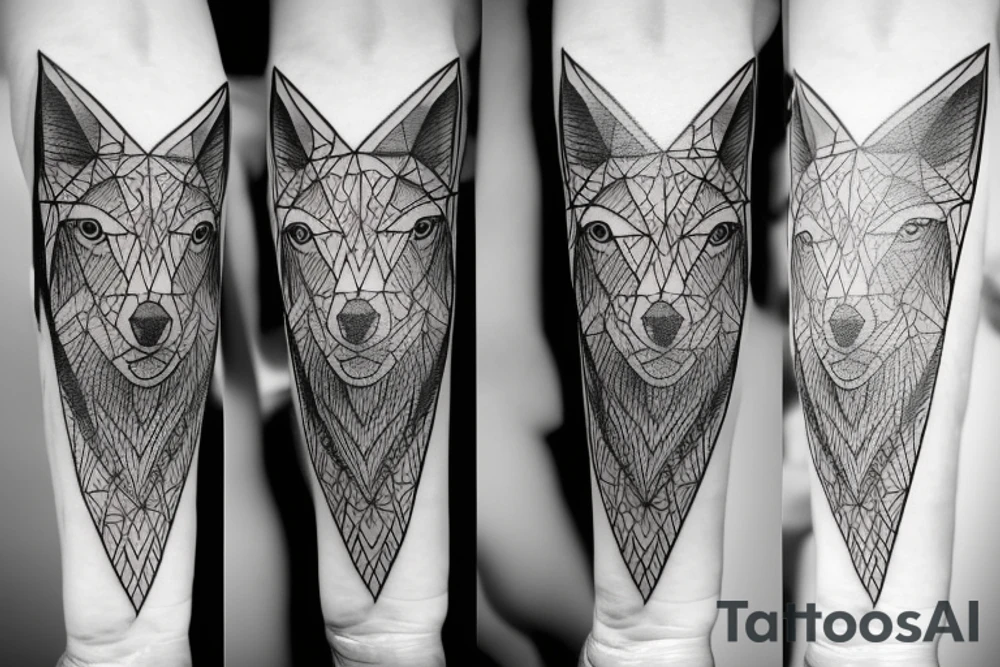 wolf with 
straight geometric line tattoo idea
