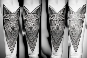 wolf with 
straight geometric line tattoo idea