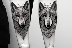 wolf with 
straight geometric line tattoo idea