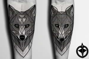 wolf with 
straight geometric line tattoo idea