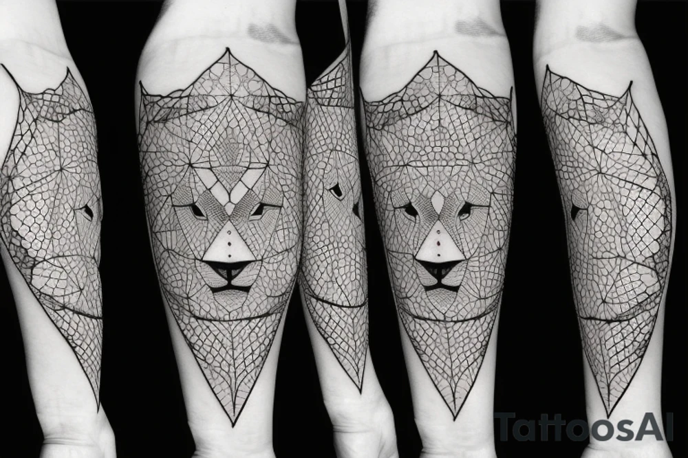 lion with 
straight geometric line tattoo idea
