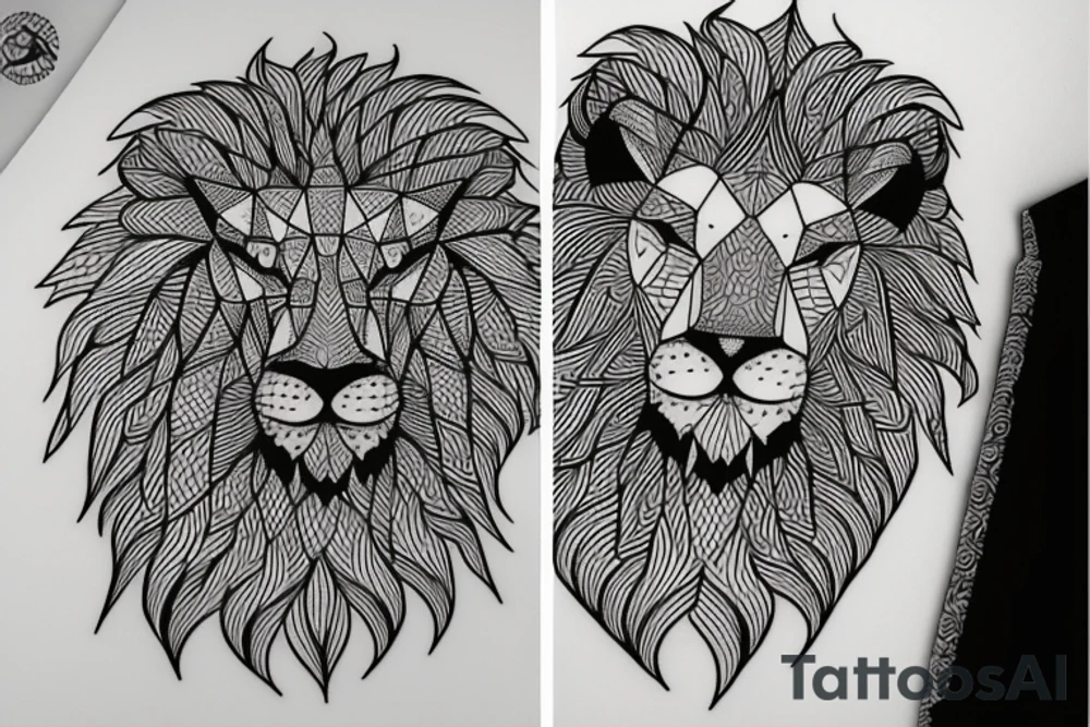 lion with 
straight geometric line tattoo idea