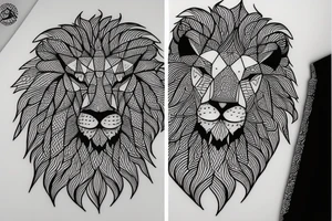 lion with 
straight geometric line tattoo idea