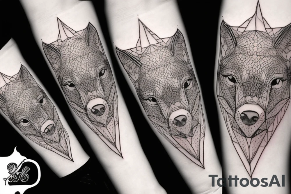 wolf with 
straight geometric line tattoo idea