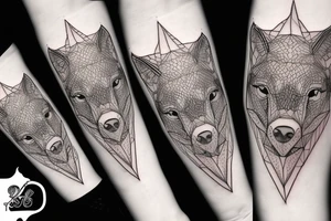 wolf with 
straight geometric line tattoo idea