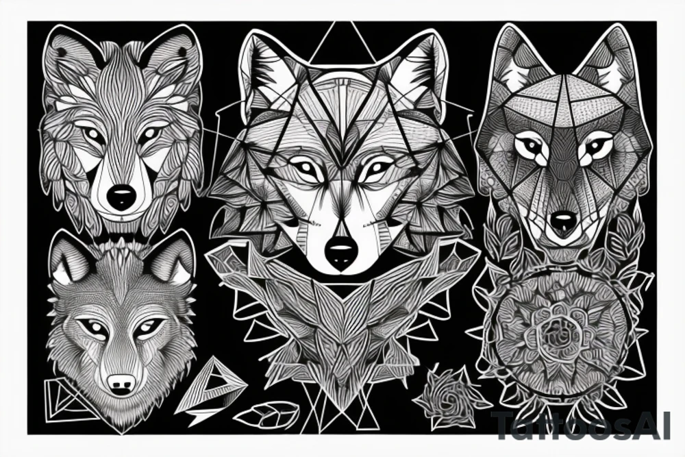 wolf with 
straight geometric line tattoo idea