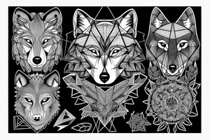 wolf with 
straight geometric line tattoo idea