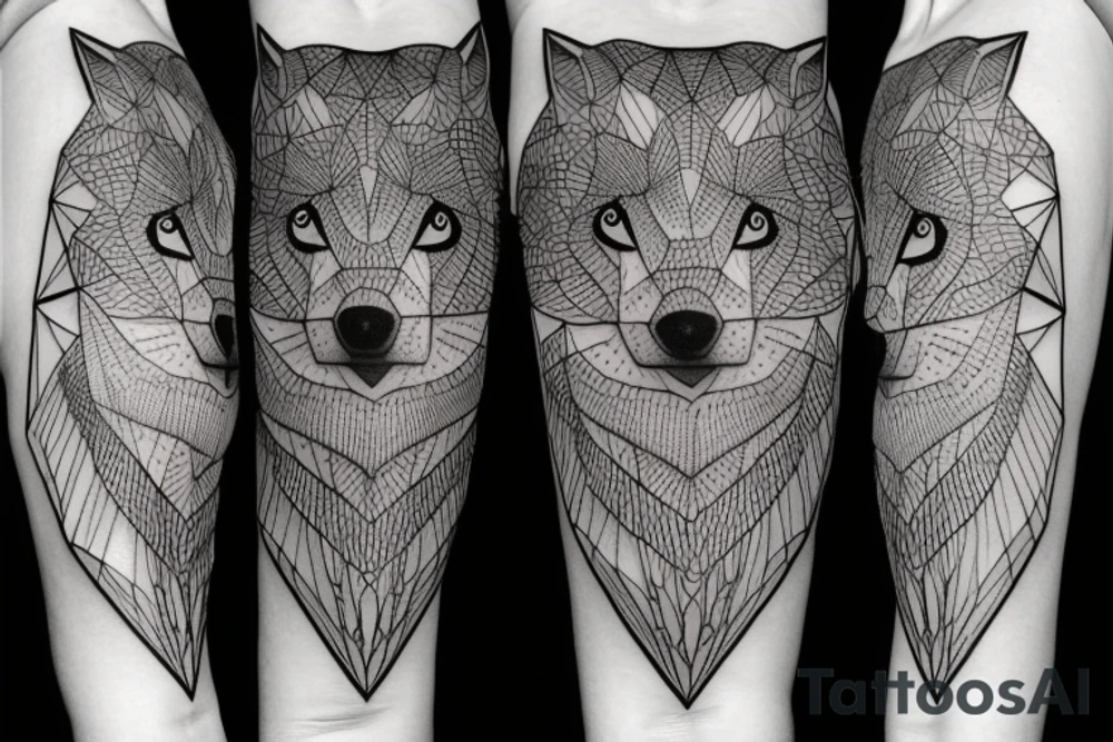 wolf with 
straight geometric line tattoo idea