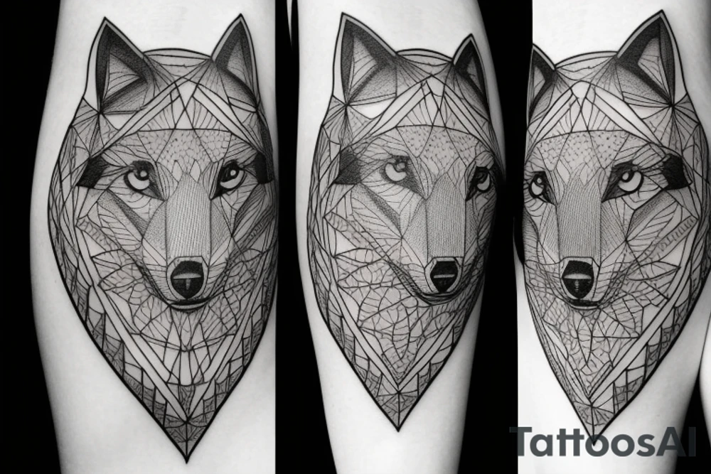 wolf with 
straight geometric line tattoo idea