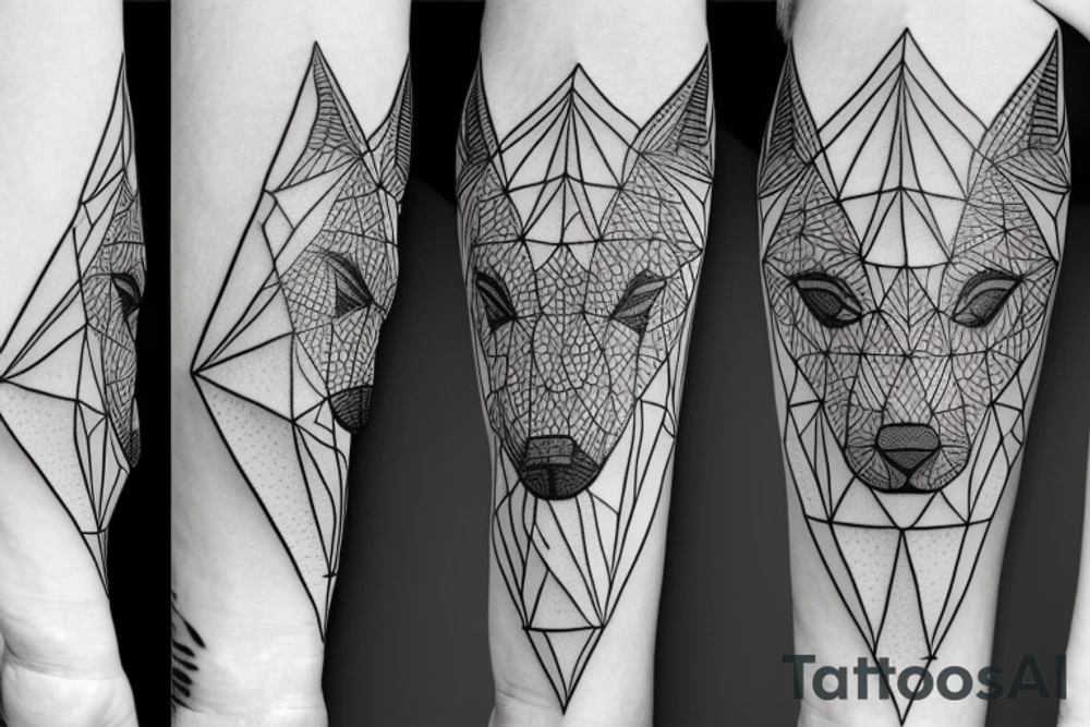 wolf with 
straight geometric line tattoo idea