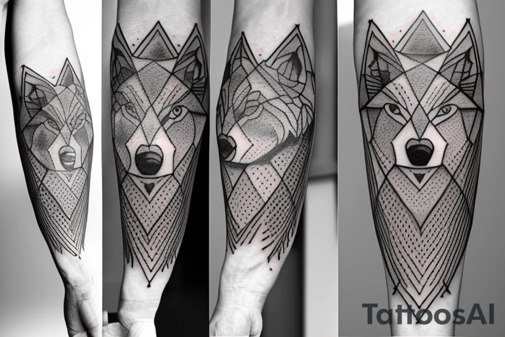 wolf with 
straight geometric line tattoo idea