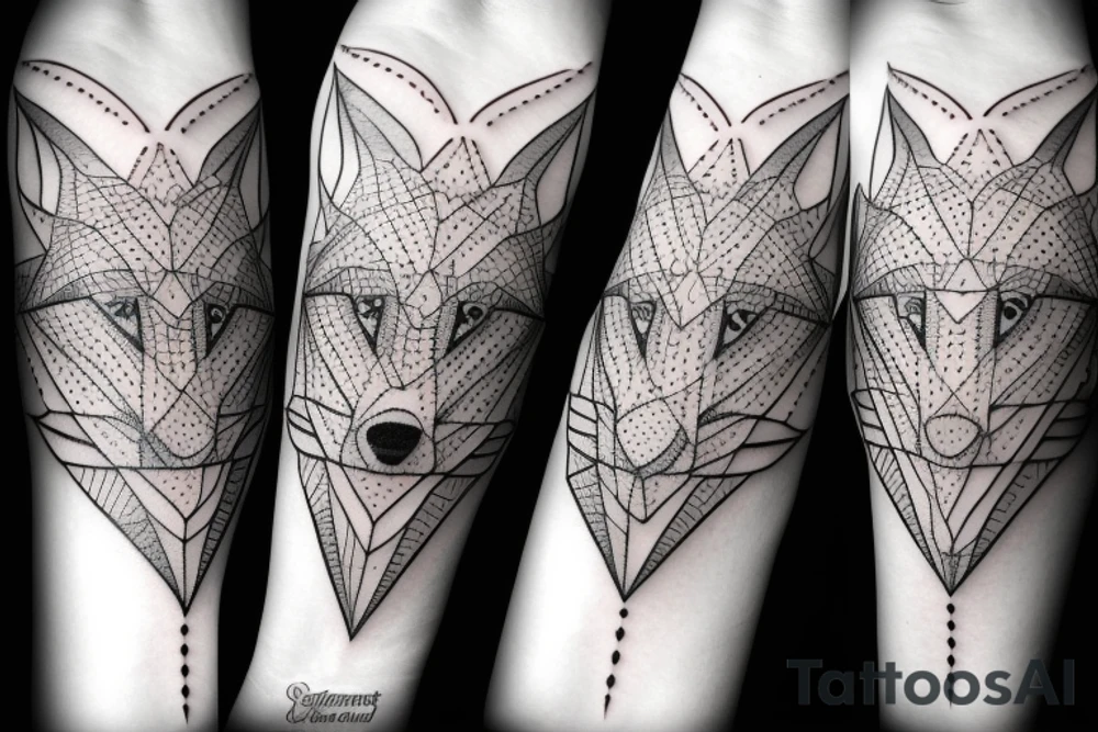 wolf with 
straight geometric line tattoo idea