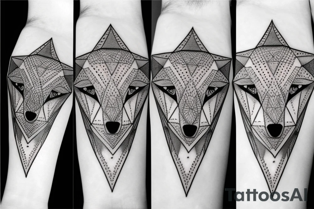 wolf with 
straight geometric line tattoo idea