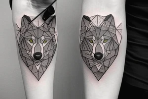 wolf with 
straight geometric line tattoo idea