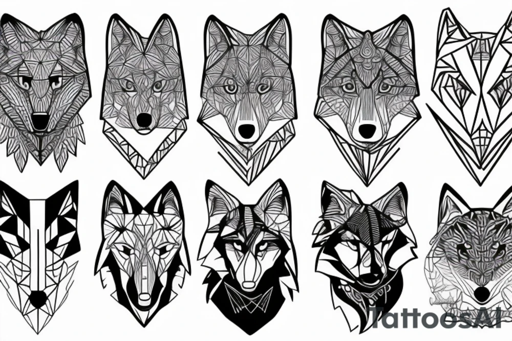 wolf with 
straight geometric line tattoo idea