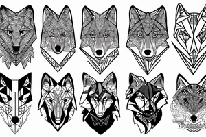 wolf with 
straight geometric line tattoo idea