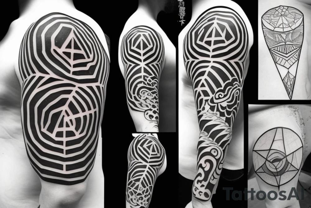wolf with 
straight geometric line tattoo idea
