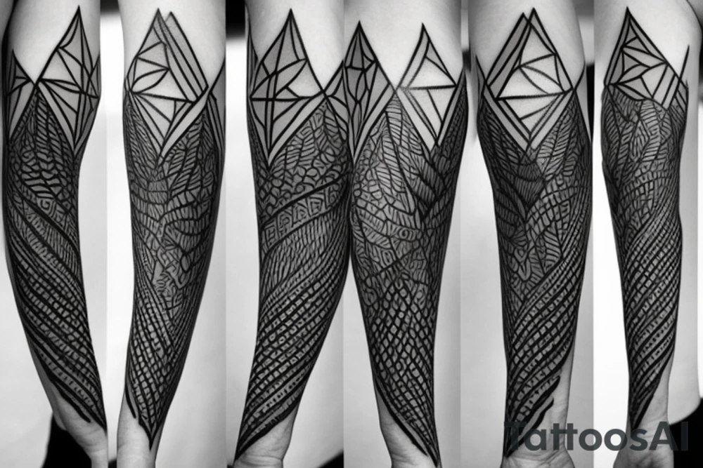 wolf with 
straight geometric line tattoo idea