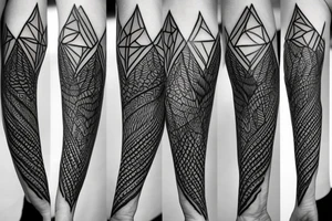 wolf with 
straight geometric line tattoo idea