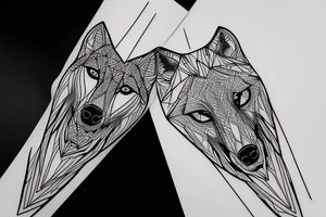 face of wolf with 
straight geometric line tattoo idea