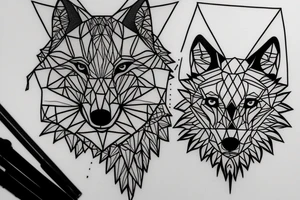 face of wolf with 
straight geometric line tattoo idea