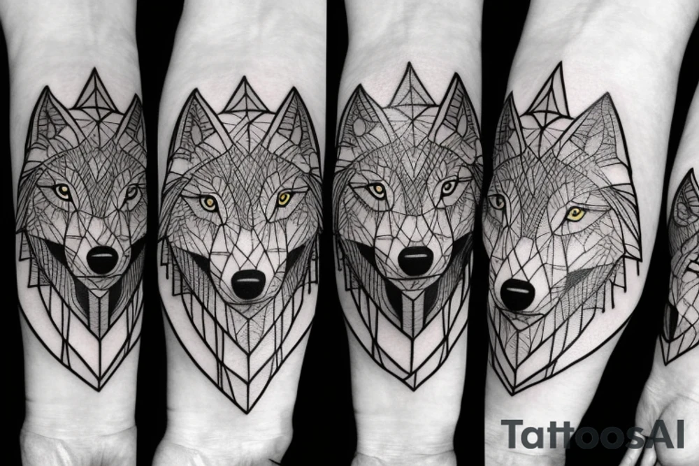 face of wolf with 
straight geometric line tattoo idea