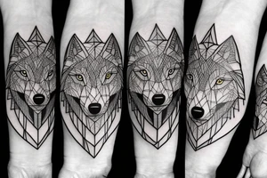 face of wolf with 
straight geometric line tattoo idea