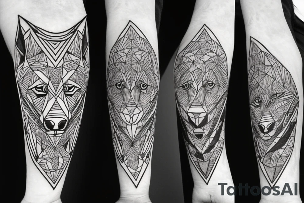face of wolf with 
straight geometric line tattoo idea