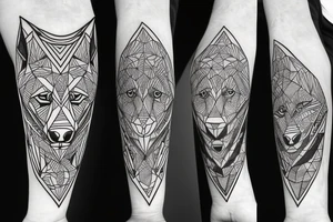face of wolf with 
straight geometric line tattoo idea