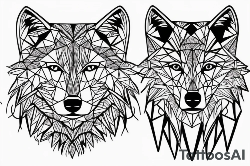 face of wolf with
straight geometric fineline tattoo idea