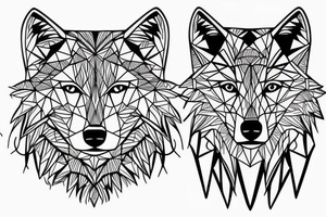 face of wolf with 
straight geometric fineline tattoo idea