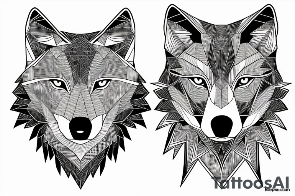 face of wolf with
straight geometric fineline tattoo idea