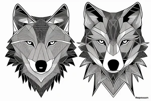 face of wolf with 
straight geometric fineline tattoo idea