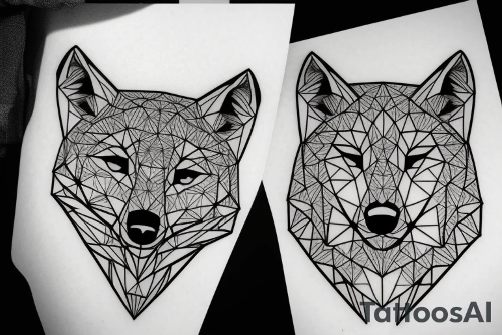 face of wolf with
straight geometric fineline tattoo idea