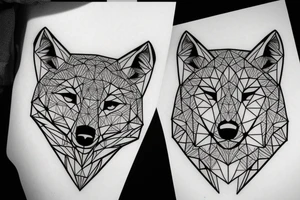 face of wolf with 
straight geometric fineline tattoo idea