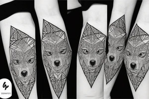 face of wolf with 
straight geometric fineline tattoo idea