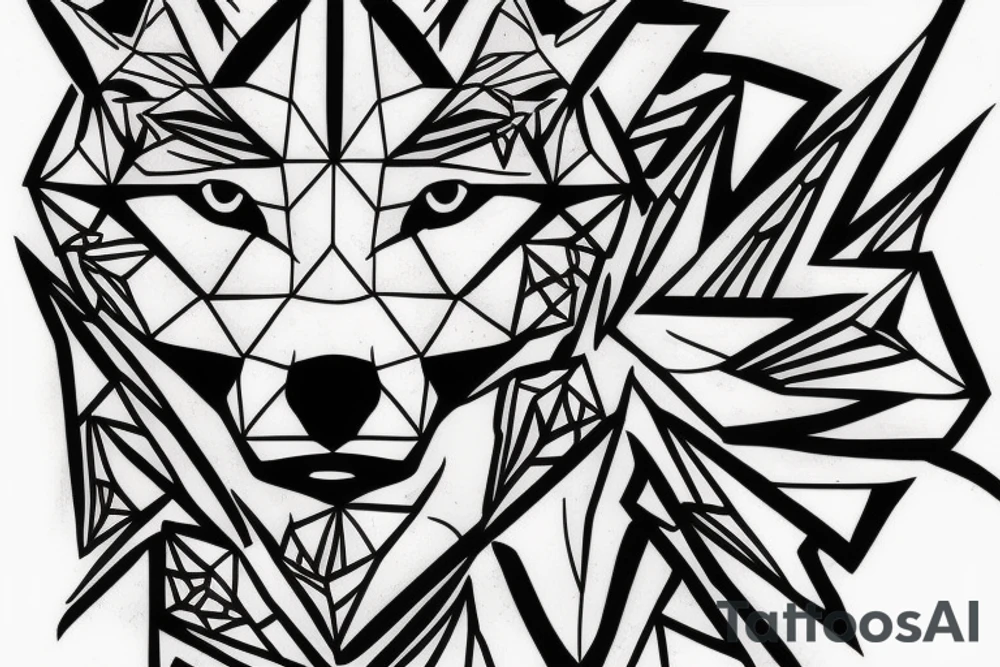 face of wolf with 
straight geometric fineline tattoo idea