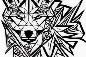 face of wolf with 
straight geometric fineline tattoo idea