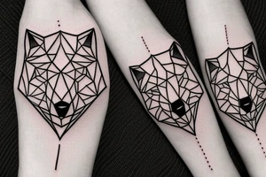 face of wolf with 
straight geometric fineline tattoo idea
