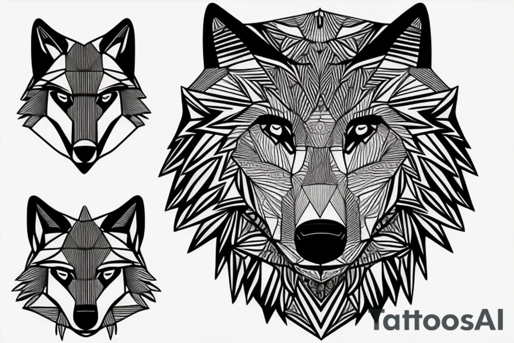 face of wolf with
straight geometric fineline tattoo idea