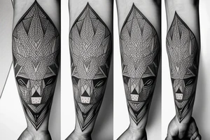 face of wolf with 
straight geometric fineline tattoo idea