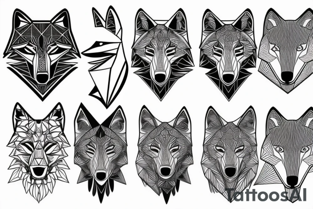 face of wolf with 
straight geometric fineline tattoo idea