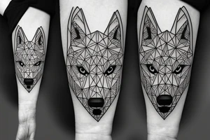 face of wolf with 
straight geometric fineline tattoo idea
