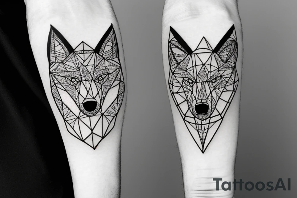face of wolf with
straight geometric fineline tattoo idea
