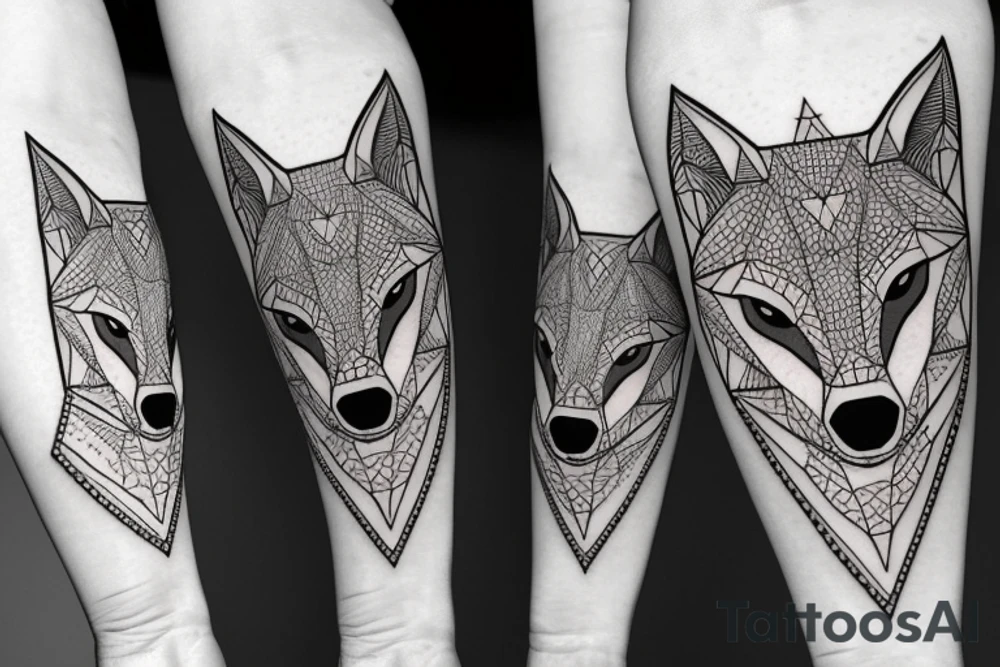 face of wolf with
straight geometric fineline tattoo idea